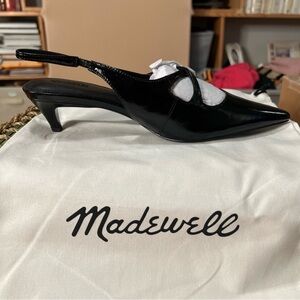 Madewell Crisscross Strap Leather  Slingback in Black (NWT)